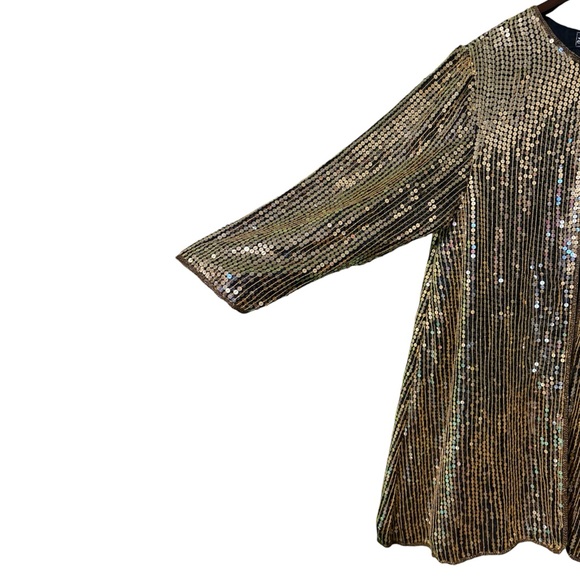 Vintage Jewel Queen Beaded Sequin Gold & Black Open Front Jacket Silk Large - Picture 8 of 13